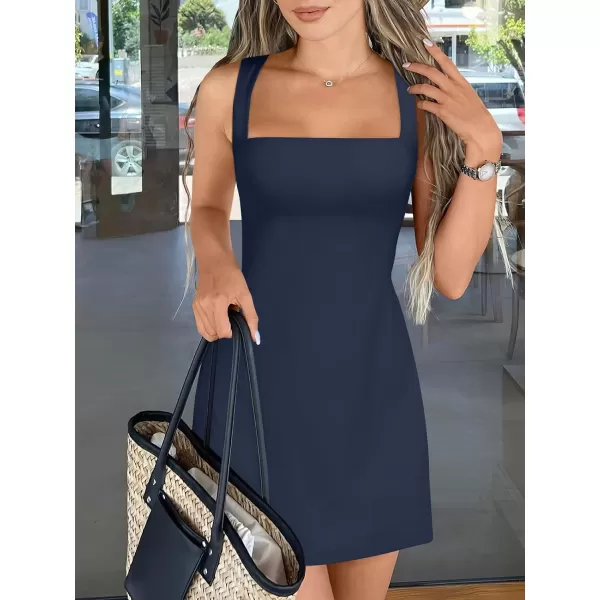 imageANRABESS Womens Square Neck Sleeveless Bodice Dress Side Slit Flare Mini DressesNavy Blue