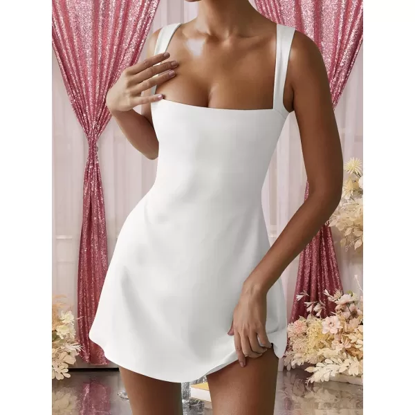 imageANRABESS Womens Square Neck Sleeveless Bodice Dress Side Slit Flare Mini DressesWhite