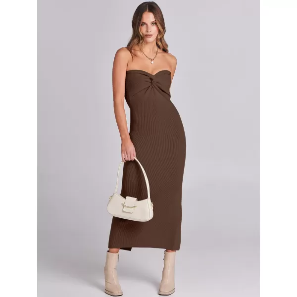 imageANRABESS Womens Strapless Long Semi Formal Dress Sexy Summer Vacation Sleeveless Bodycon Cocktail Party Sweater DressesCoffee