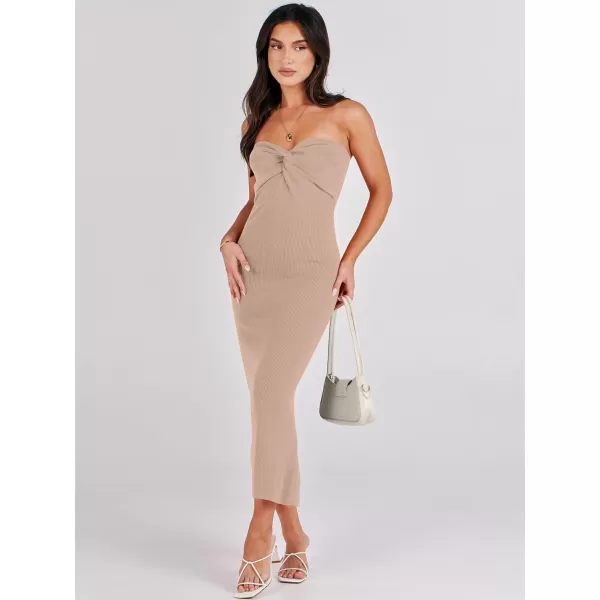 imageANRABESS Womens Strapless Long Semi Formal Dress Sexy Summer Vacation Sleeveless Bodycon Cocktail Party Sweater DressesDeep Apricot