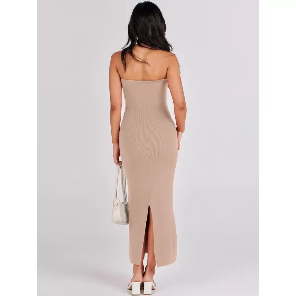 imageANRABESS Womens Strapless Long Semi Formal Dress Sexy Summer Vacation Sleeveless Bodycon Cocktail Party Sweater DressesDeep Apricot