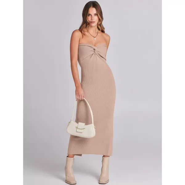 imageANRABESS Womens Strapless Long Semi Formal Dress Sexy Summer Vacation Sleeveless Bodycon Cocktail Party Sweater DressesDeep Apricot