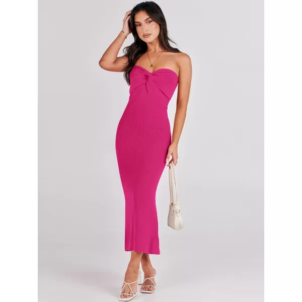 imageANRABESS Womens Strapless Long Semi Formal Dress Sexy Summer Vacation Sleeveless Bodycon Cocktail Party Sweater DressesHot Pink