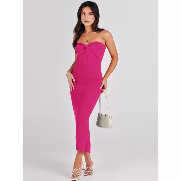 imageANRABESS Womens Strapless Long Semi Formal Dress Sexy Summer Vacation Sleeveless Bodycon Cocktail Party Sweater DressesHot Pink