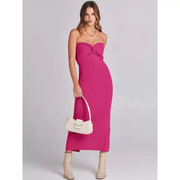 imageANRABESS Womens Strapless Long Semi Formal Dress Sexy Summer Vacation Sleeveless Bodycon Cocktail Party Sweater DressesHot Pink