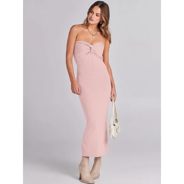 imageANRABESS Womens Strapless Long Semi Formal Dress Sexy Summer Vacation Sleeveless Bodycon Cocktail Party Sweater DressesLight Pink