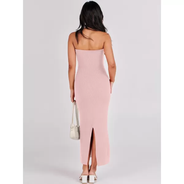 imageANRABESS Womens Strapless Long Semi Formal Dress Sexy Summer Vacation Sleeveless Bodycon Cocktail Party Sweater DressesLight Pink