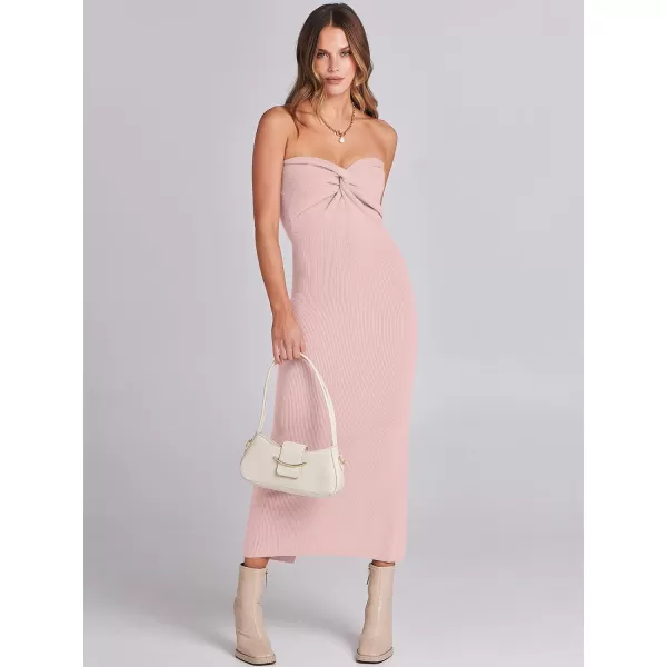 imageANRABESS Womens Strapless Long Semi Formal Dress Sexy Summer Vacation Sleeveless Bodycon Cocktail Party Sweater DressesLight Pink
