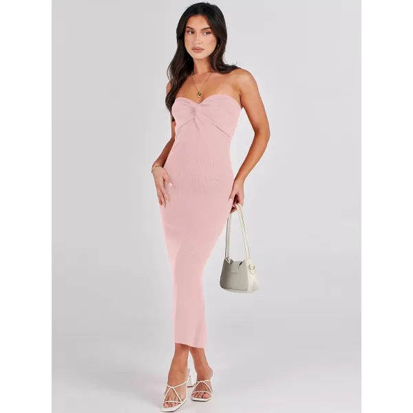 imageANRABESS Womens Strapless Long Semi Formal Dress Sexy Summer Vacation Sleeveless Bodycon Cocktail Party Sweater DressesLight Pink