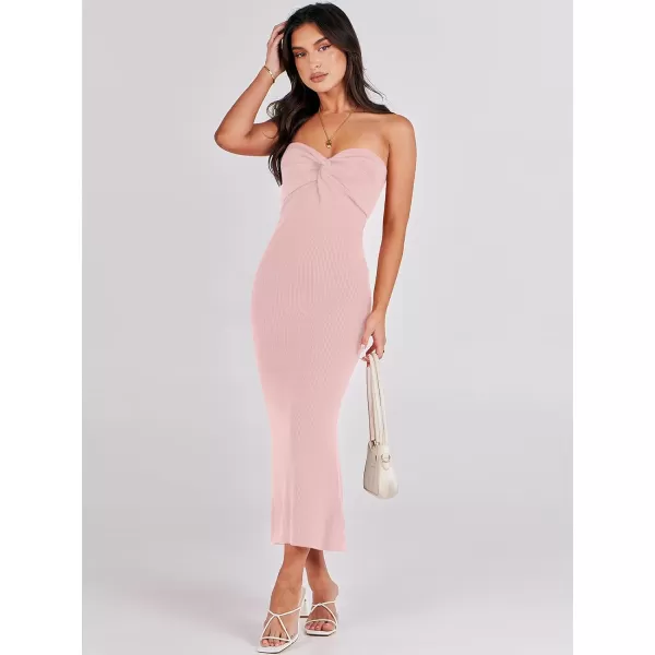 imageANRABESS Womens Strapless Long Semi Formal Dress Sexy Summer Vacation Sleeveless Bodycon Cocktail Party Sweater DressesLight Pink