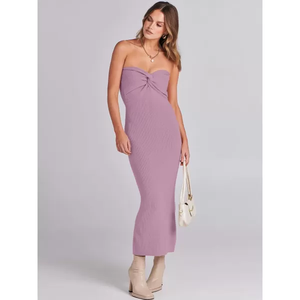 imageANRABESS Womens Strapless Long Semi Formal Dress Sexy Summer Vacation Sleeveless Bodycon Cocktail Party Sweater DressesLight Purple