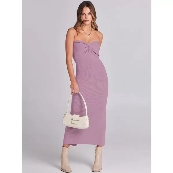 imageANRABESS Womens Strapless Long Semi Formal Dress Sexy Summer Vacation Sleeveless Bodycon Cocktail Party Sweater DressesLight Purple