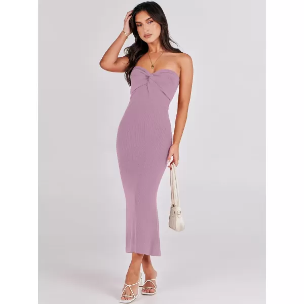 imageANRABESS Womens Strapless Long Semi Formal Dress Sexy Summer Vacation Sleeveless Bodycon Cocktail Party Sweater DressesLight Purple