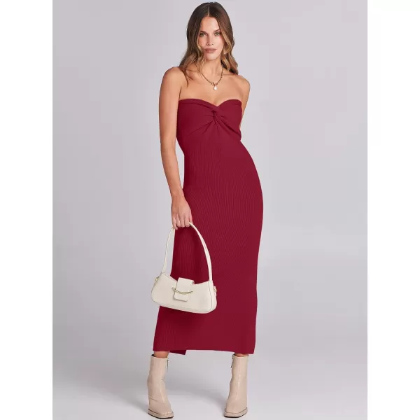 imageANRABESS Womens Strapless Long Semi Formal Dress Sexy Summer Vacation Sleeveless Bodycon Cocktail Party Sweater DressesRed