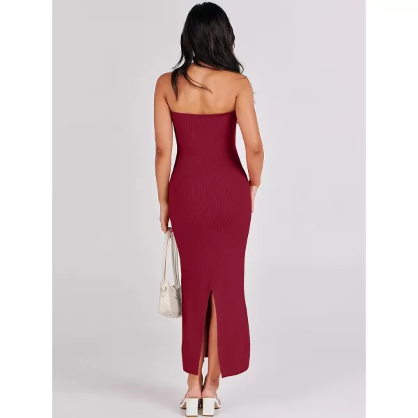 imageANRABESS Womens Strapless Long Semi Formal Dress Sexy Summer Vacation Sleeveless Bodycon Cocktail Party Sweater DressesRed