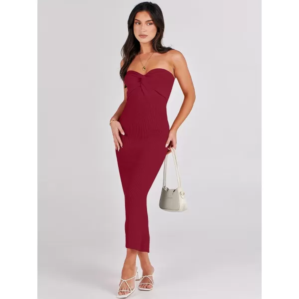 imageANRABESS Womens Strapless Long Semi Formal Dress Sexy Summer Vacation Sleeveless Bodycon Cocktail Party Sweater DressesRed