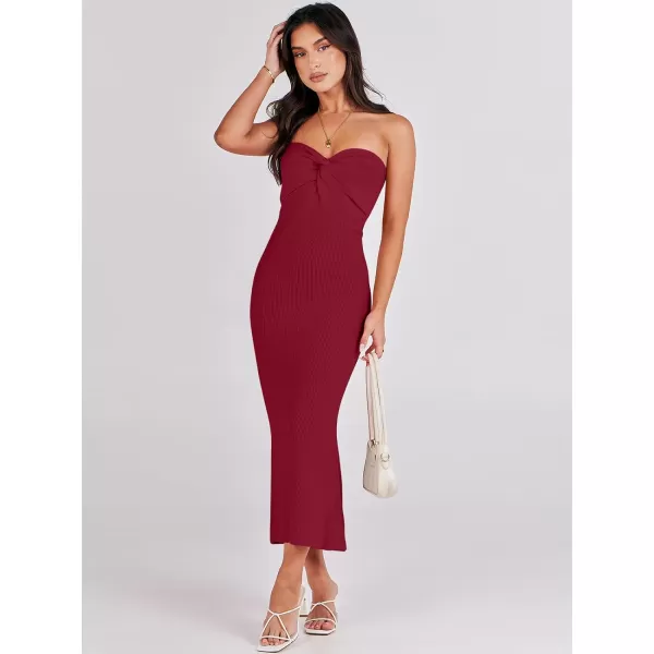 imageANRABESS Womens Strapless Long Semi Formal Dress Sexy Summer Vacation Sleeveless Bodycon Cocktail Party Sweater DressesRed