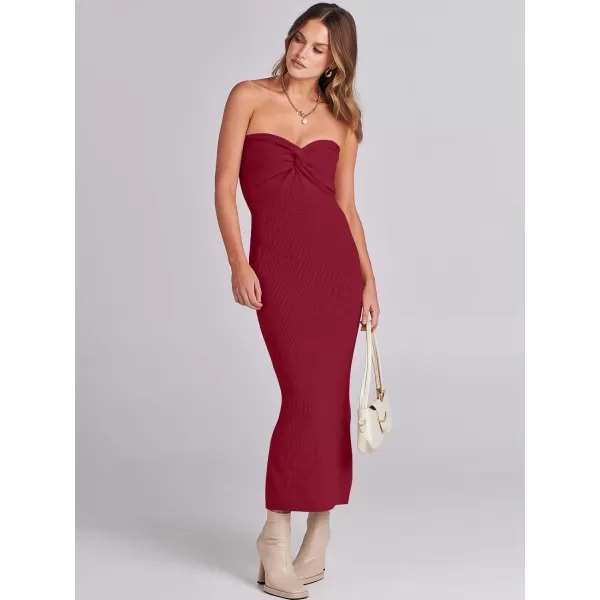 imageANRABESS Womens Strapless Long Semi Formal Dress Sexy Summer Vacation Sleeveless Bodycon Cocktail Party Sweater DressesRed