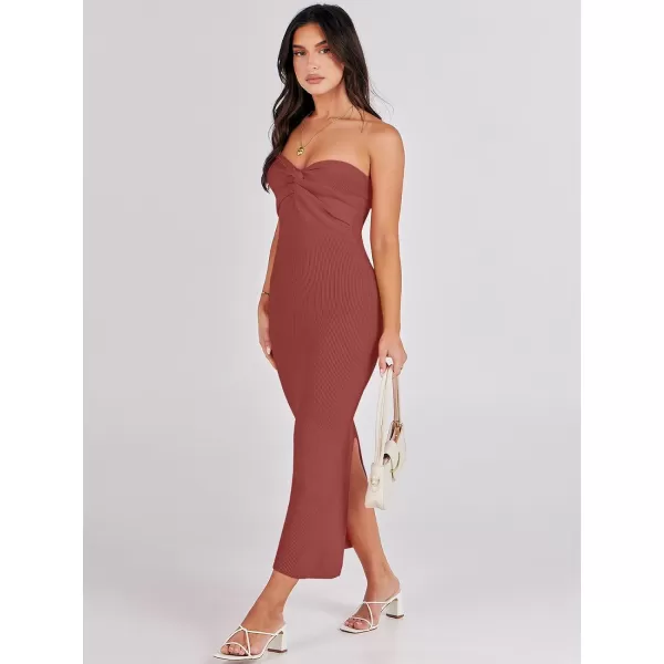 imageANRABESS Womens Strapless Long Semi Formal Dress Sexy Summer Vacation Sleeveless Bodycon Cocktail Party Sweater DressesRust
