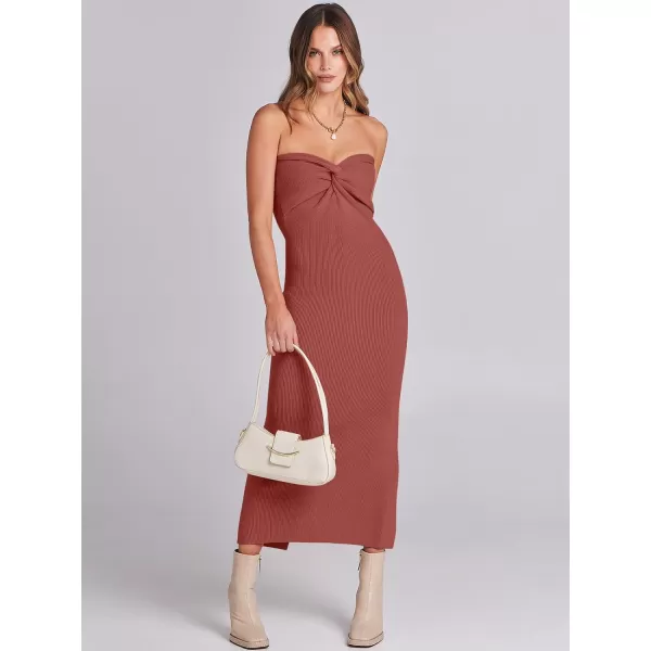 imageANRABESS Womens Strapless Long Semi Formal Dress Sexy Summer Vacation Sleeveless Bodycon Cocktail Party Sweater DressesRust