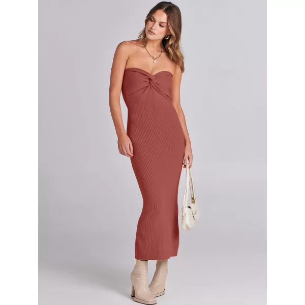 imageANRABESS Womens Strapless Long Semi Formal Dress Sexy Summer Vacation Sleeveless Bodycon Cocktail Party Sweater DressesRust