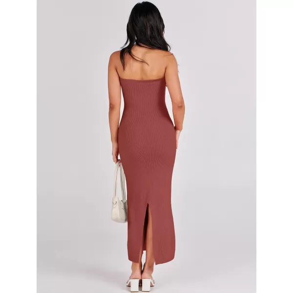 imageANRABESS Womens Strapless Long Semi Formal Dress Sexy Summer Vacation Sleeveless Bodycon Cocktail Party Sweater DressesRust