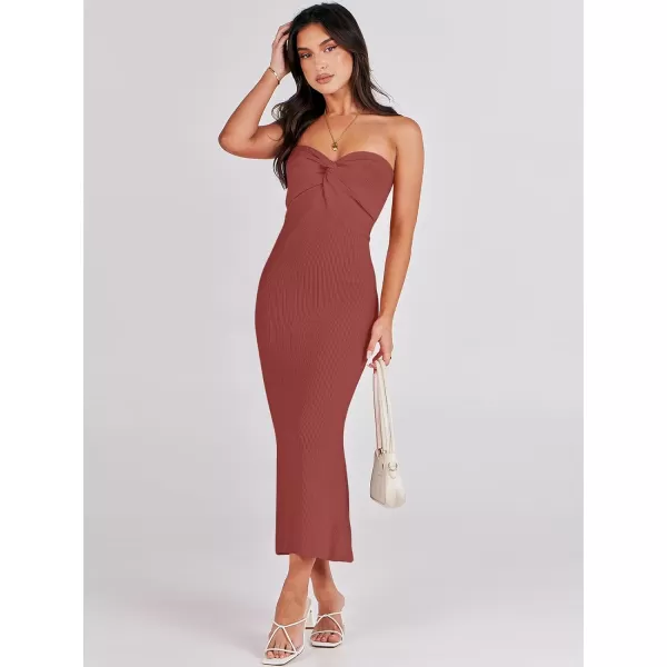 imageANRABESS Womens Strapless Long Semi Formal Dress Sexy Summer Vacation Sleeveless Bodycon Cocktail Party Sweater DressesRust
