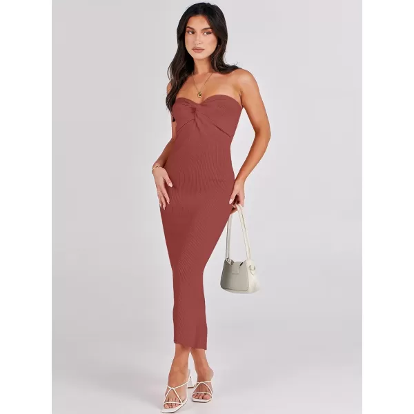 imageANRABESS Womens Strapless Long Semi Formal Dress Sexy Summer Vacation Sleeveless Bodycon Cocktail Party Sweater DressesRust