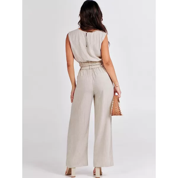 imageANRABESS Womens Summer 2 Piece Outfits Linen Crop Tank Top Lounge Matching Sets amp Long Pants Tracksuits with PocketsBeige
