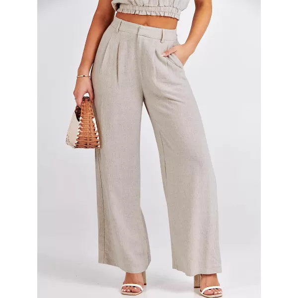 imageANRABESS Womens Summer 2 Piece Outfits Linen Crop Tank Top Lounge Matching Sets amp Long Pants Tracksuits with PocketsBeige