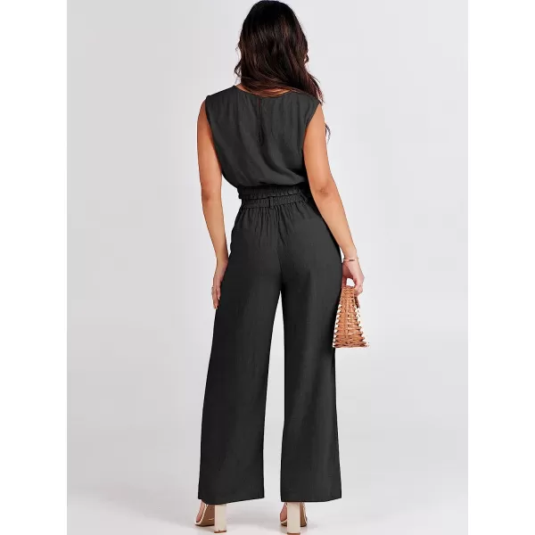 imageANRABESS Womens Summer 2 Piece Outfits Linen Crop Tank Top Lounge Matching Sets amp Long Pants Tracksuits with PocketsBlack