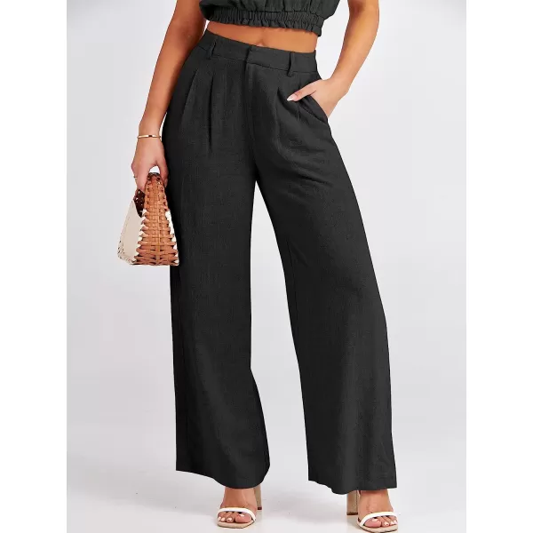 imageANRABESS Womens Summer 2 Piece Outfits Linen Crop Tank Top Lounge Matching Sets amp Long Pants Tracksuits with PocketsBlack