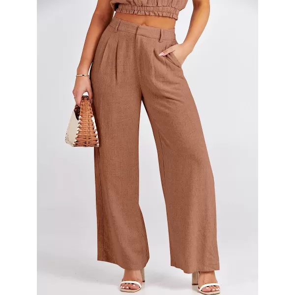 imageANRABESS Womens Summer 2 Piece Outfits Linen Crop Tank Top Lounge Matching Sets amp Long Pants Tracksuits with PocketsBrown