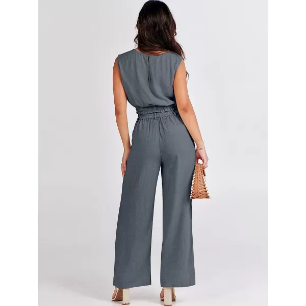 imageANRABESS Womens Summer 2 Piece Outfits Linen Crop Tank Top Lounge Matching Sets amp Long Pants Tracksuits with PocketsGrey