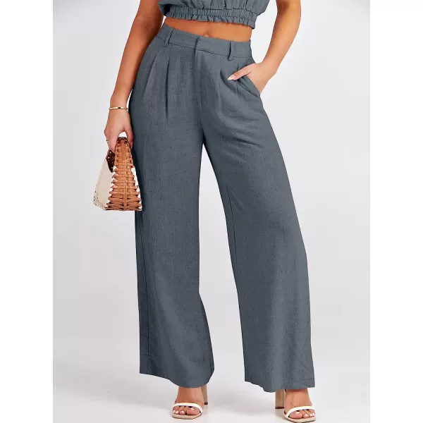 imageANRABESS Womens Summer 2 Piece Outfits Linen Crop Tank Top Lounge Matching Sets amp Long Pants Tracksuits with PocketsGrey