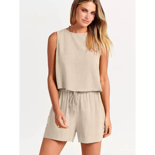 imageANRABESS Womens Summer 2 Piece Outfits Shorts Sets Sleeveless Crop Top Tank and High Waisted Shorts Romper PocketsApricot