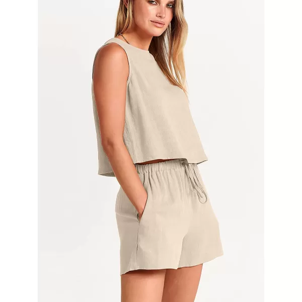 imageANRABESS Womens Summer 2 Piece Outfits Shorts Sets Sleeveless Crop Top Tank and High Waisted Shorts Romper PocketsApricot
