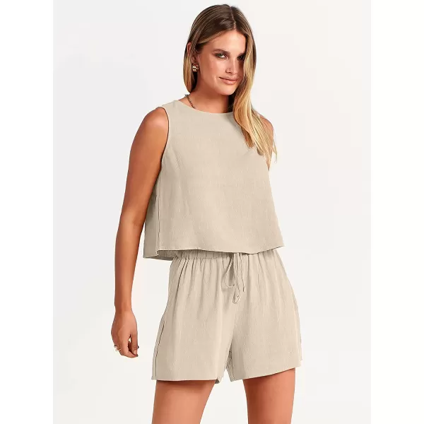 imageANRABESS Womens Summer 2 Piece Outfits Shorts Sets Sleeveless Crop Top Tank and High Waisted Shorts Romper PocketsApricot