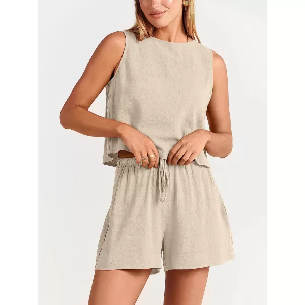 imageANRABESS Womens Summer 2 Piece Outfits Shorts Sets Sleeveless Crop Top Tank and High Waisted Shorts Romper PocketsApricot