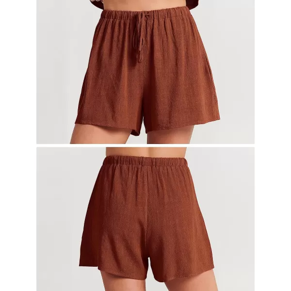 imageANRABESS Womens Summer 2 Piece Outfits Shorts Sets Sleeveless Crop Top Tank and High Waisted Shorts Romper PocketsBrown