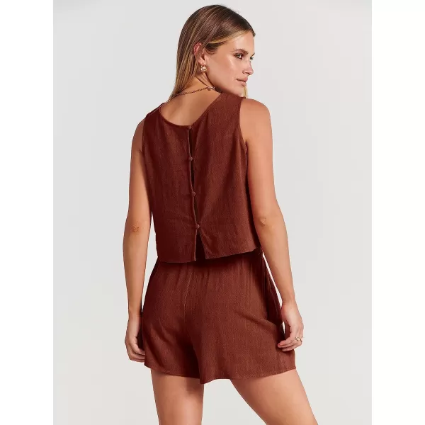 imageANRABESS Womens Summer 2 Piece Outfits Shorts Sets Sleeveless Crop Top Tank and High Waisted Shorts Romper PocketsBrown