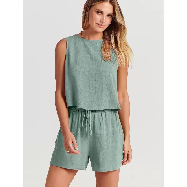 imageANRABESS Womens Summer 2 Piece Outfits Shorts Sets Sleeveless Crop Top Tank and High Waisted Shorts Romper PocketsCyan