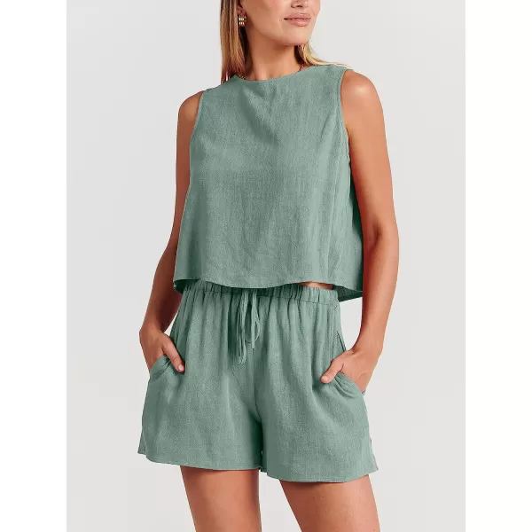 imageANRABESS Womens Summer 2 Piece Outfits Shorts Sets Sleeveless Crop Top Tank and High Waisted Shorts Romper PocketsCyan