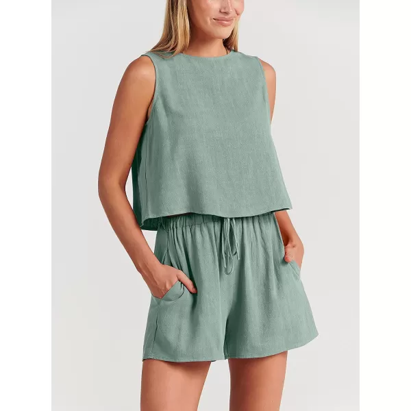 imageANRABESS Womens Summer 2 Piece Outfits Shorts Sets Sleeveless Crop Top Tank and High Waisted Shorts Romper PocketsCyan