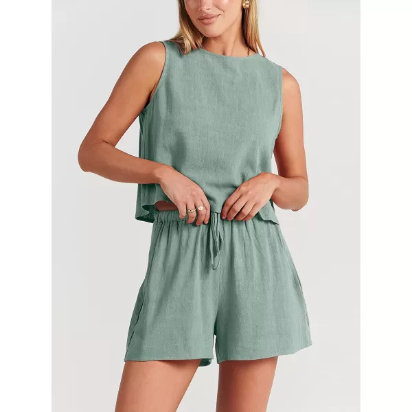imageANRABESS Womens Summer 2 Piece Outfits Shorts Sets Sleeveless Crop Top Tank and High Waisted Shorts Romper PocketsCyan