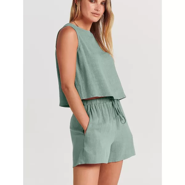 imageANRABESS Womens Summer 2 Piece Outfits Shorts Sets Sleeveless Crop Top Tank and High Waisted Shorts Romper PocketsCyan