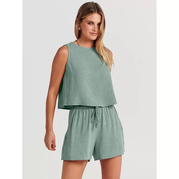 imageANRABESS Womens Summer 2 Piece Outfits Shorts Sets Sleeveless Crop Top Tank and High Waisted Shorts Romper PocketsCyan