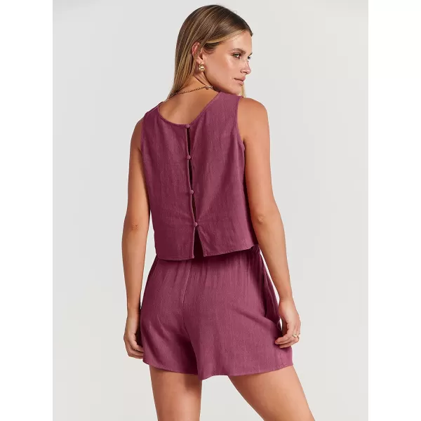 imageANRABESS Womens Summer 2 Piece Outfits Shorts Sets Sleeveless Crop Top Tank and High Waisted Shorts Romper PocketsFuchsia