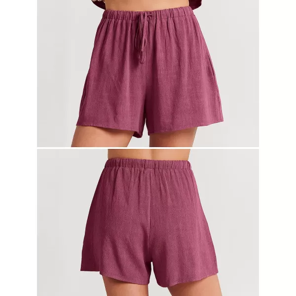 imageANRABESS Womens Summer 2 Piece Outfits Shorts Sets Sleeveless Crop Top Tank and High Waisted Shorts Romper PocketsFuchsia