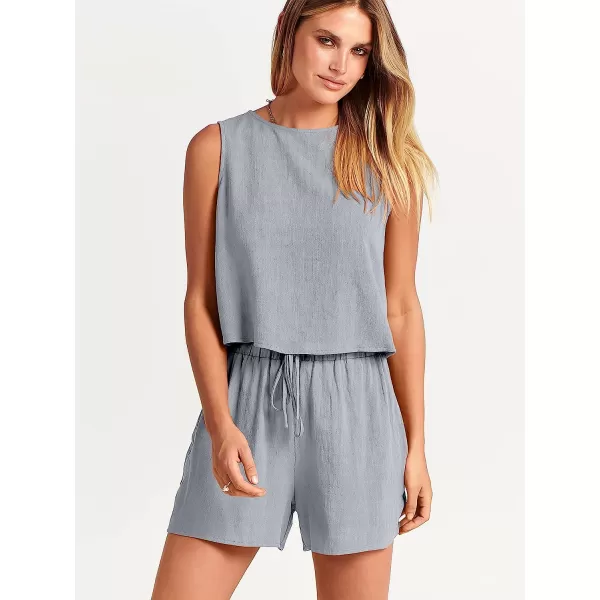 imageANRABESS Womens Summer 2 Piece Outfits Shorts Sets Sleeveless Crop Top Tank and High Waisted Shorts Romper PocketsGrey